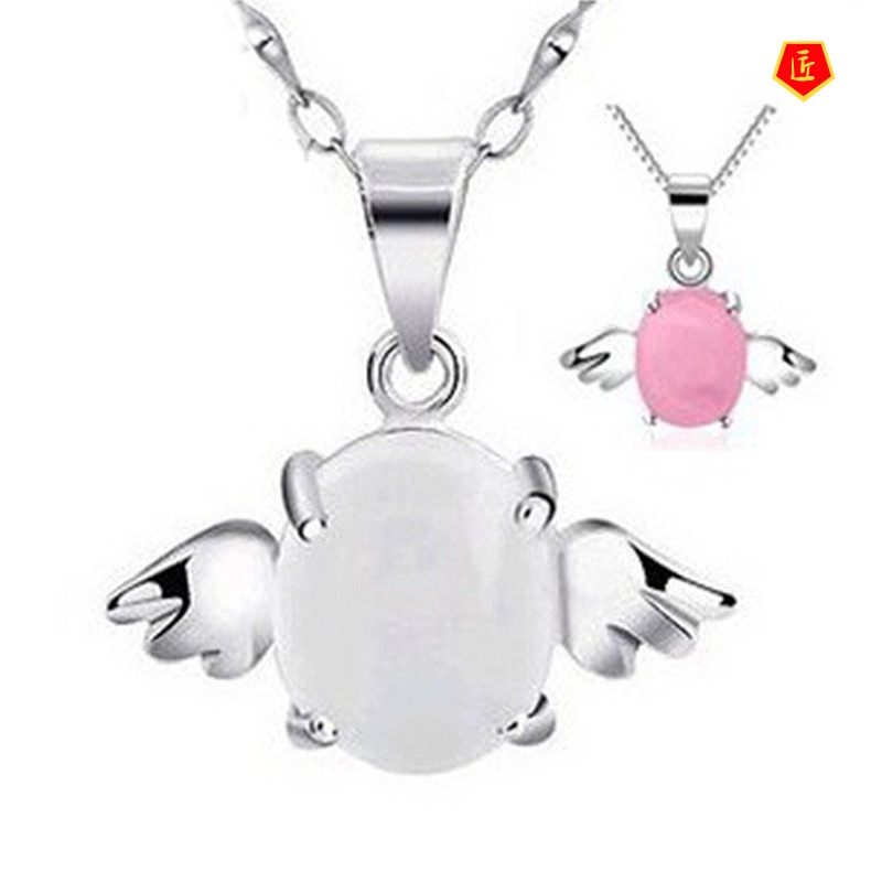 [Ready Stock]Angel Egg Opal Pendant Female Silver Necklace Korean Simple Stylish