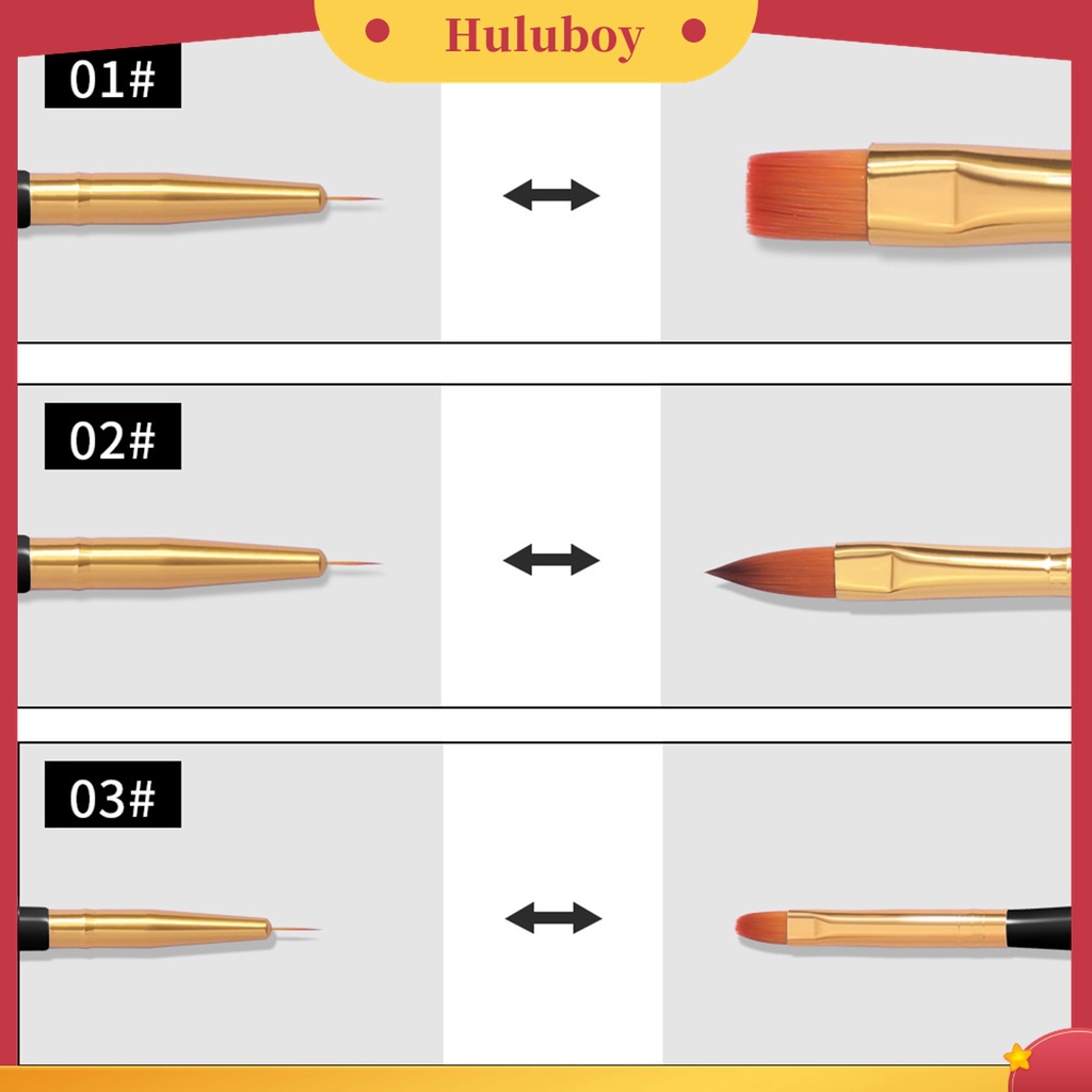 Huluboy Huluboy♡ 3 Pcs / Set Pen Nail Art Dua Sisi Bahan Plastik Untuk Kecantikan