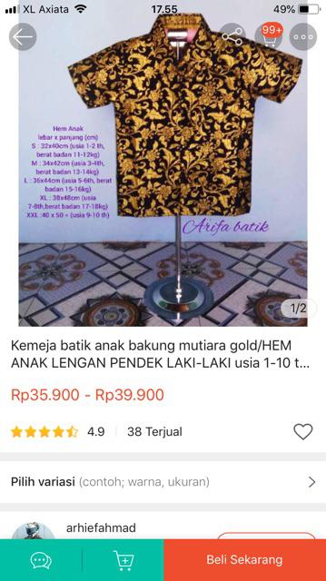 Kemeja Batik Anak Bakung Mutiara Gold/hem Anak Lengan Pendek Laki-laki Usia 1-10 Tahun