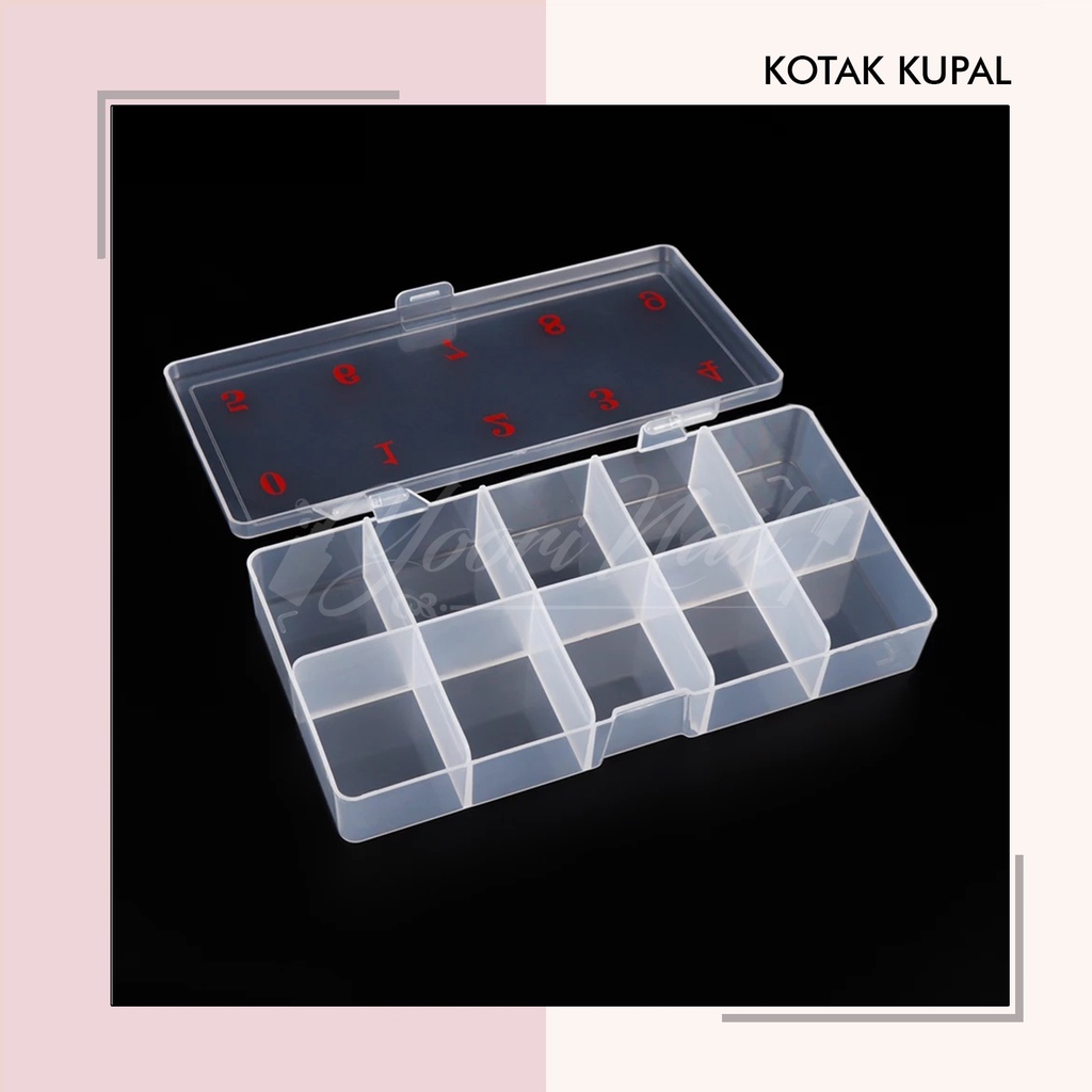 Kotak kuku palsu nomor putih transparant fake nail box false nails kotak sekat tempat kupal