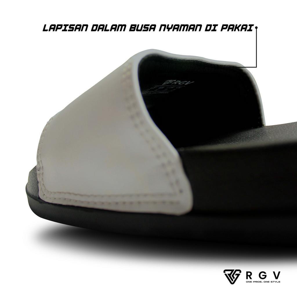 RGV - SANDAL PRIA DAN WANITA SLIDE SLIP ON SENDAL ANTI LICIN RINGAN SELOP WHITE BLACK LOGO