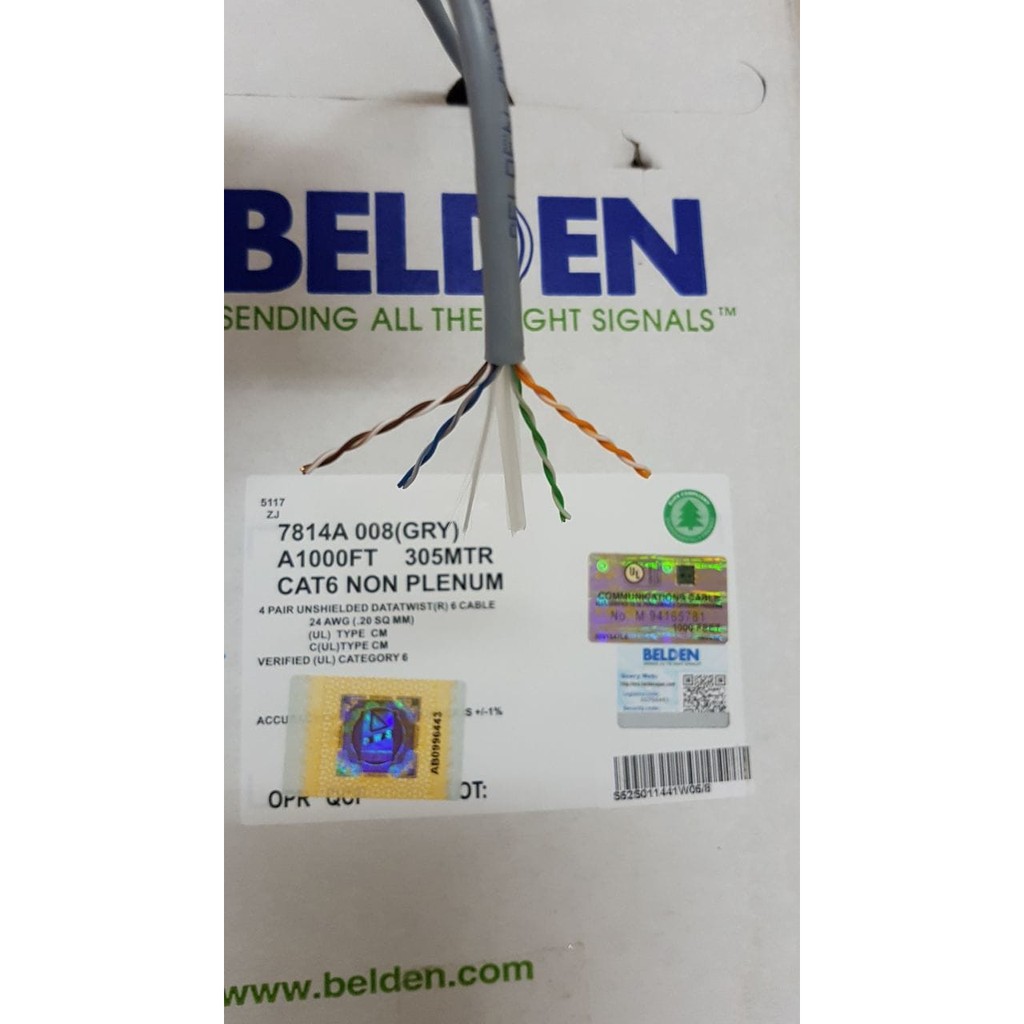 Cable lan roll belden 305m cat 6 6e utp gigabit indoor 24awg 7814a original - Kabel internet rj45 ca