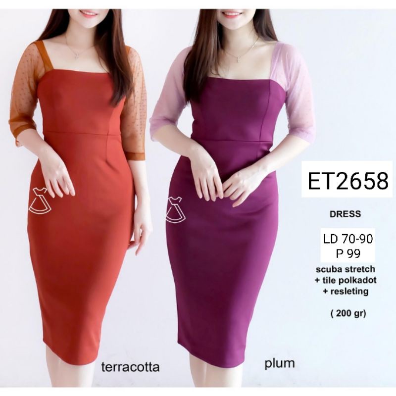 ET 2658 dress bodycon cantik combi tille