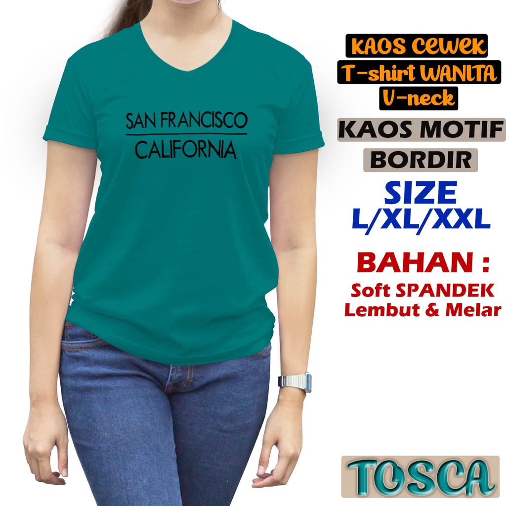 JESETA KAOS ATASAN WANITA V NECK BORDIR GROSIR MURAH ATASAN WANITA TSHIRT WANITA KAOS BORDIR SPANDEK