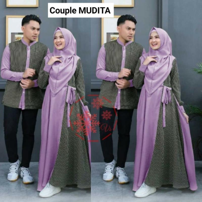 Set Baju Couple Pria Wanita Gamis Kemeja Koko Suami Istri Pasangan Muslim Batik Modis Terbaru 2023 C