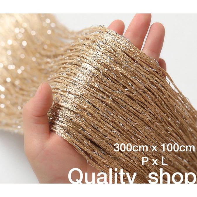 tirai benang gold , gliter gold 3meter x 1 meter