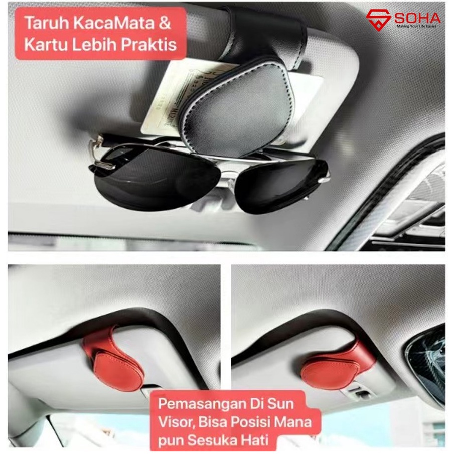 Am-42 Gantungan Kacamata Mobil Klip Kartu Etoll Car Sun Visor holder Car Sunglasses Hanger Bahan Kulit PU Kualitas Premium