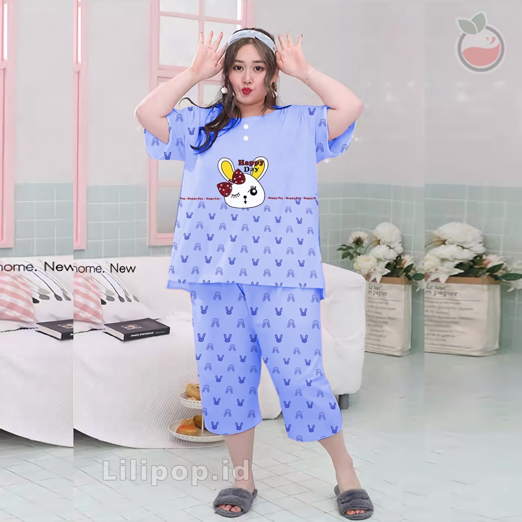 Lilipop.id  Baju Tidur Wanita Happy Day 3/4 Jumbo Celana Pendek XXXL Baby Doll Bahan Kaos