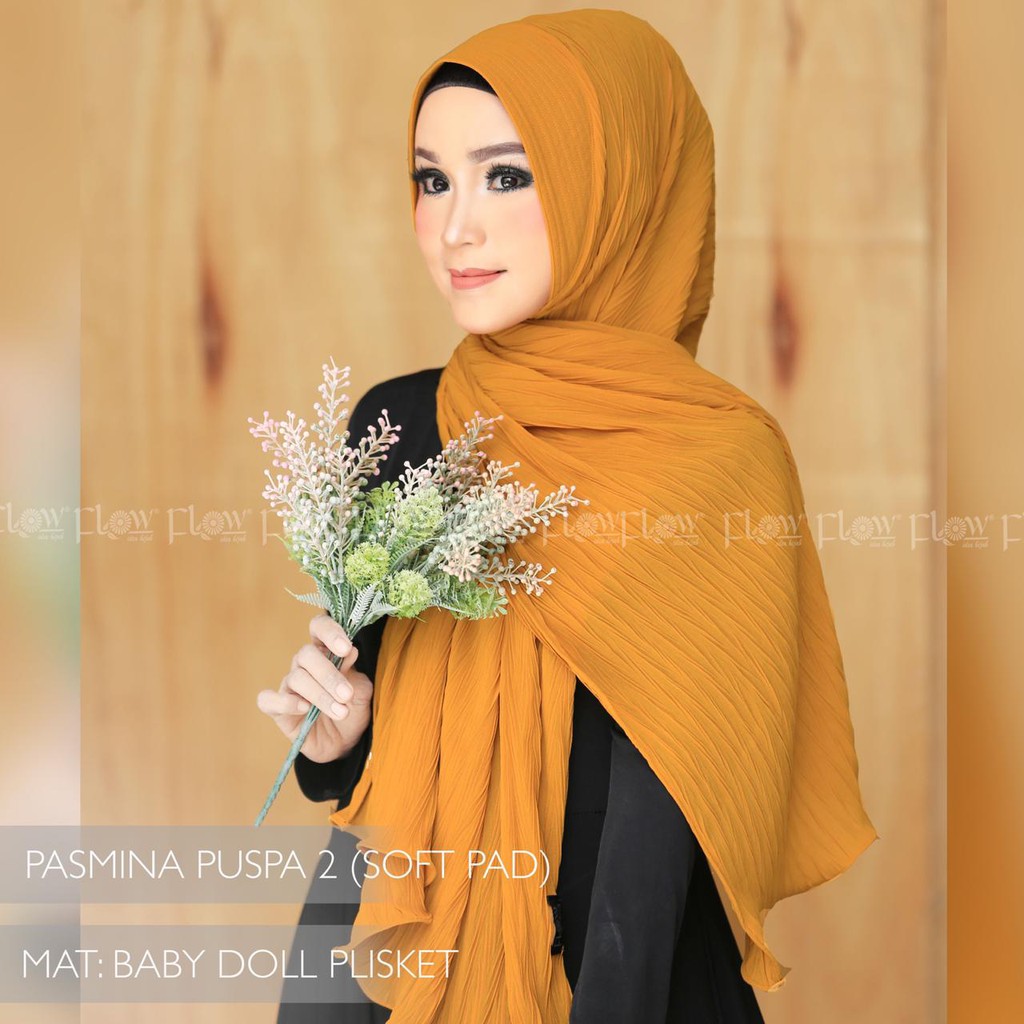Pashmina Instan Puspa Ori Flow (New Pattern) (Mohon Baca Deskripsi)-MUSTARD