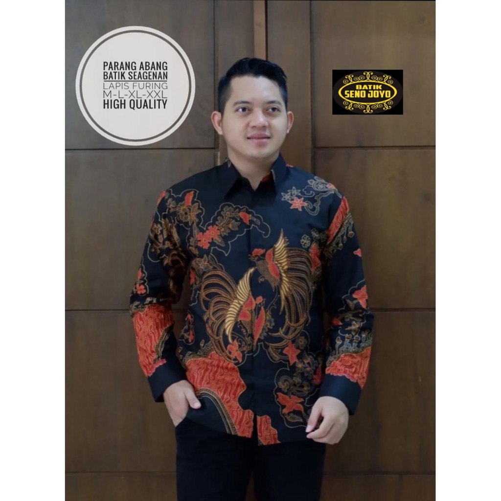 KEMEJA BATIK WARNA MERAH PREMIUM BATIK PARANG ABANG Kemeja Batik Pria Lengan Panjang Full Furing