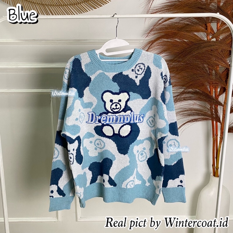 Sweater winter hangat wanita atasan rajut tebal import korea oversized jumbo big size bear color