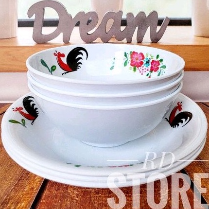 PROMO 6.PCS ISI 3.PIRING MAKAN DAN 3.MANGKOK SAYUR BAHAN MELAMINE MOTIF TEBAL DAN KUAT