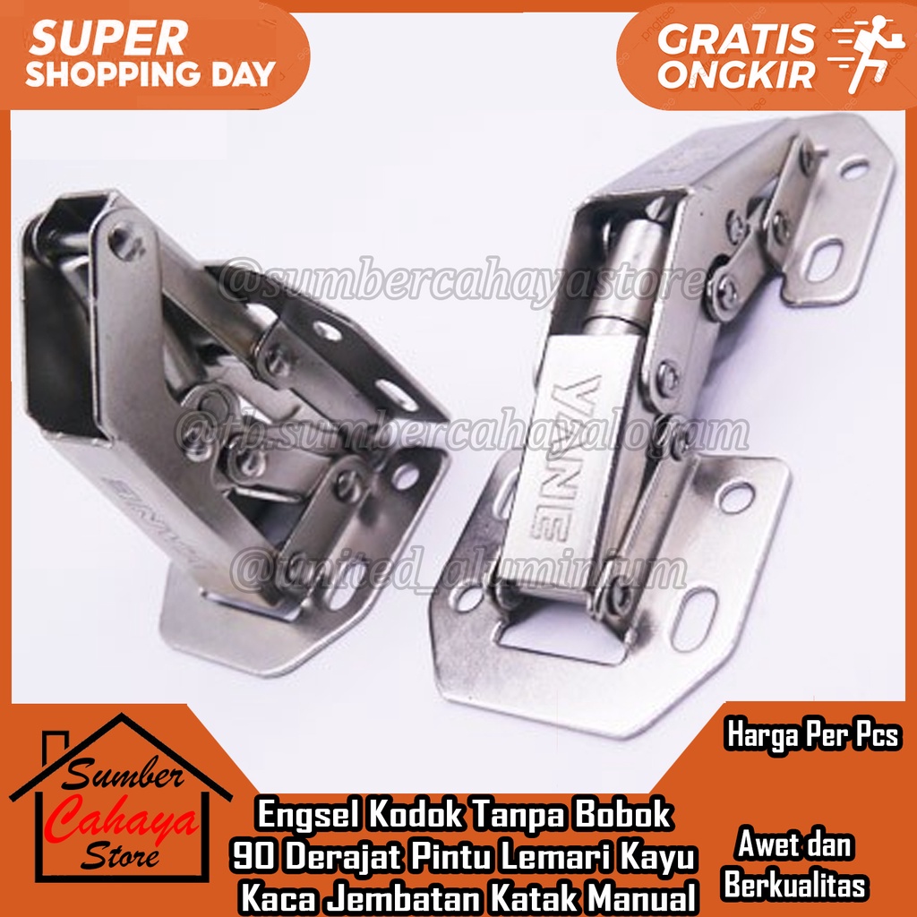 Engsel Kodok sendok 90 Derajat Pintu Lemari Laci Kayu Kaca Jembatan Katak Sudut Buka Manual Slow Mot