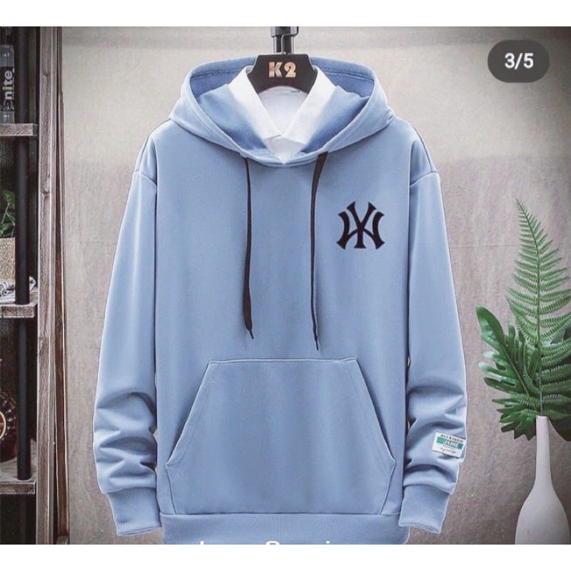 Sweater Cowok Cewek NY Hoodie Pria Wanita Ny Switer logo bordir-Blue