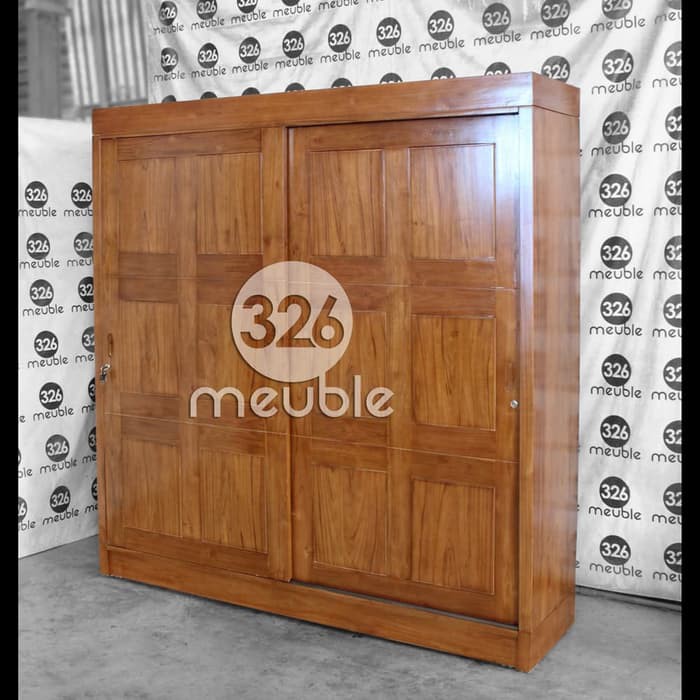 Lemari Pakaian 2 Pintu Minimalis Sliding Jati - Almari Pakaian Sliding