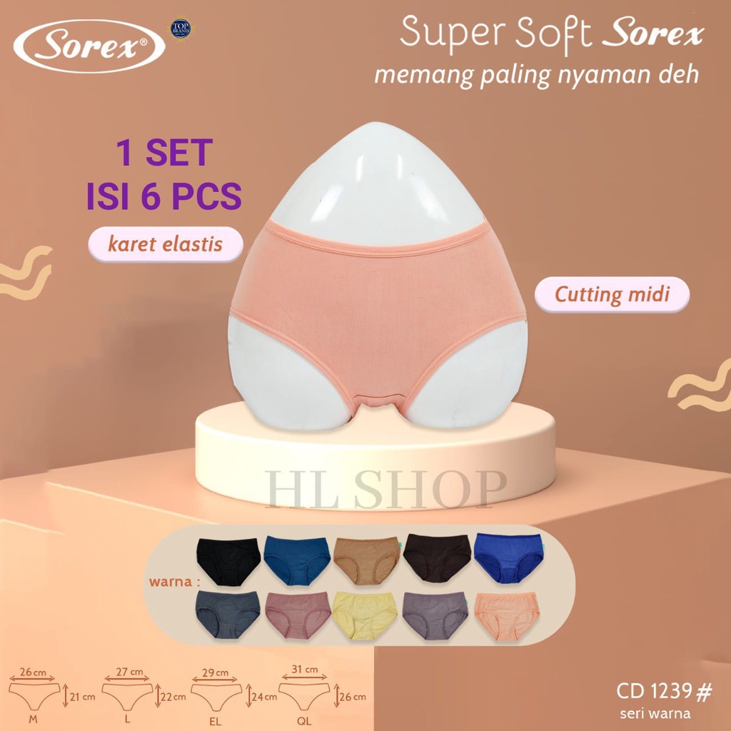 6PCS / Setengah Lusin Sorex CD Wanita Basic 1239 Super Soft Lembut