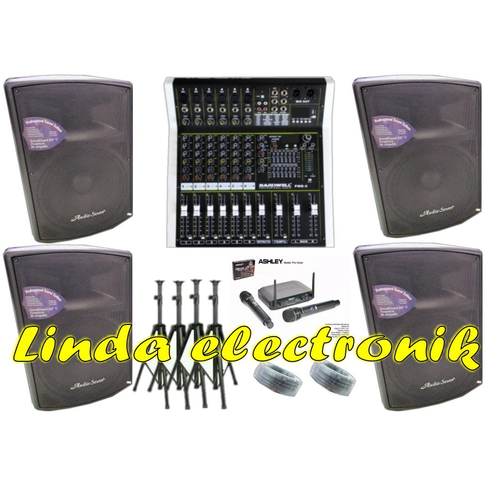 PAKET SOUND SYSTEM AUDIO SEVEN PSV 15 4 PCS POWER MIXER HARDWELL PMR6
