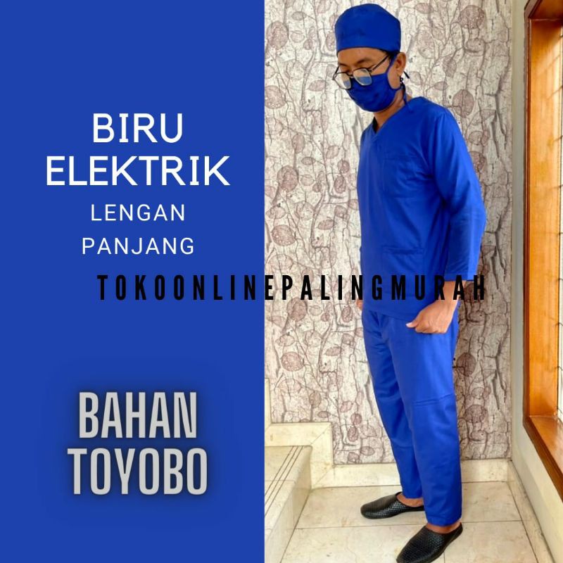 BAJU OK PERAWAT/DOKTER LENGAN PANJANG BAHAN TOYOBO PREMIUM BIRU ELEKTRIK