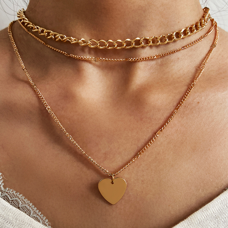 IFYOU Korean Retro Fashion Bohemian Gold Necklace Personality Lock Butterfly Pearl Pendant Multilayer Chain Choker Jewelry Accessories Gift