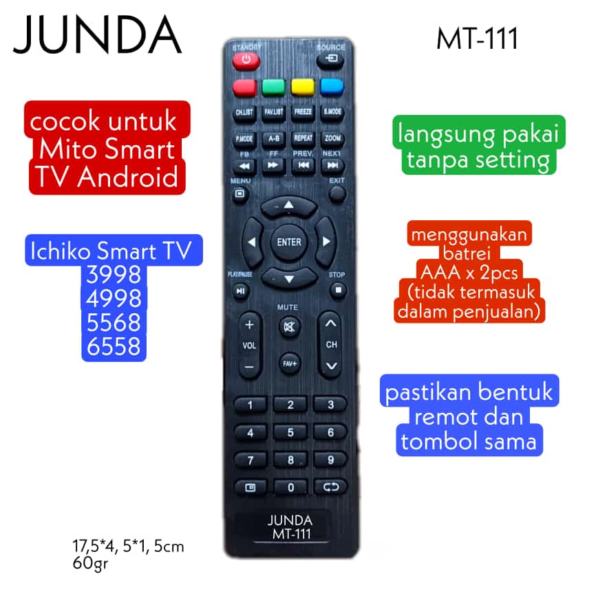 Remot JUNDA MT 111 cocok untuk Mito Smart TV Android