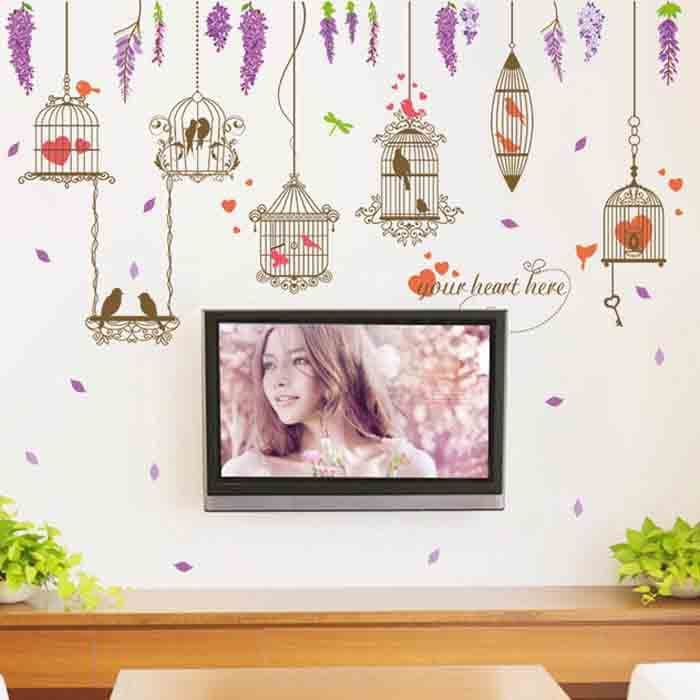 Dijual WALL STIKER 60X90 XL8290 VIOLET WITH BIRDCAGE WALSTIKER WALLSTICKER Diskon