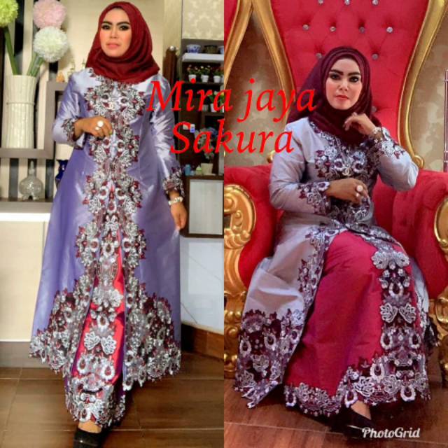 Realpict Setelan kebaya sakura bahan tafeta aplikasi bordir