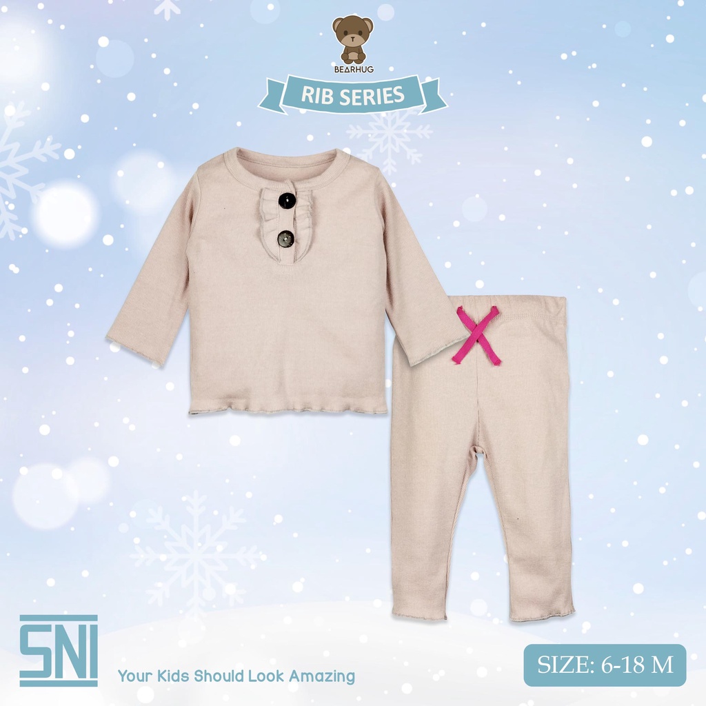Bearhug  Setelan Lengan Panjang Rib  Bayi Perempuan  XSE9 Mixcolour Kancing Ruffle 6-18M-4