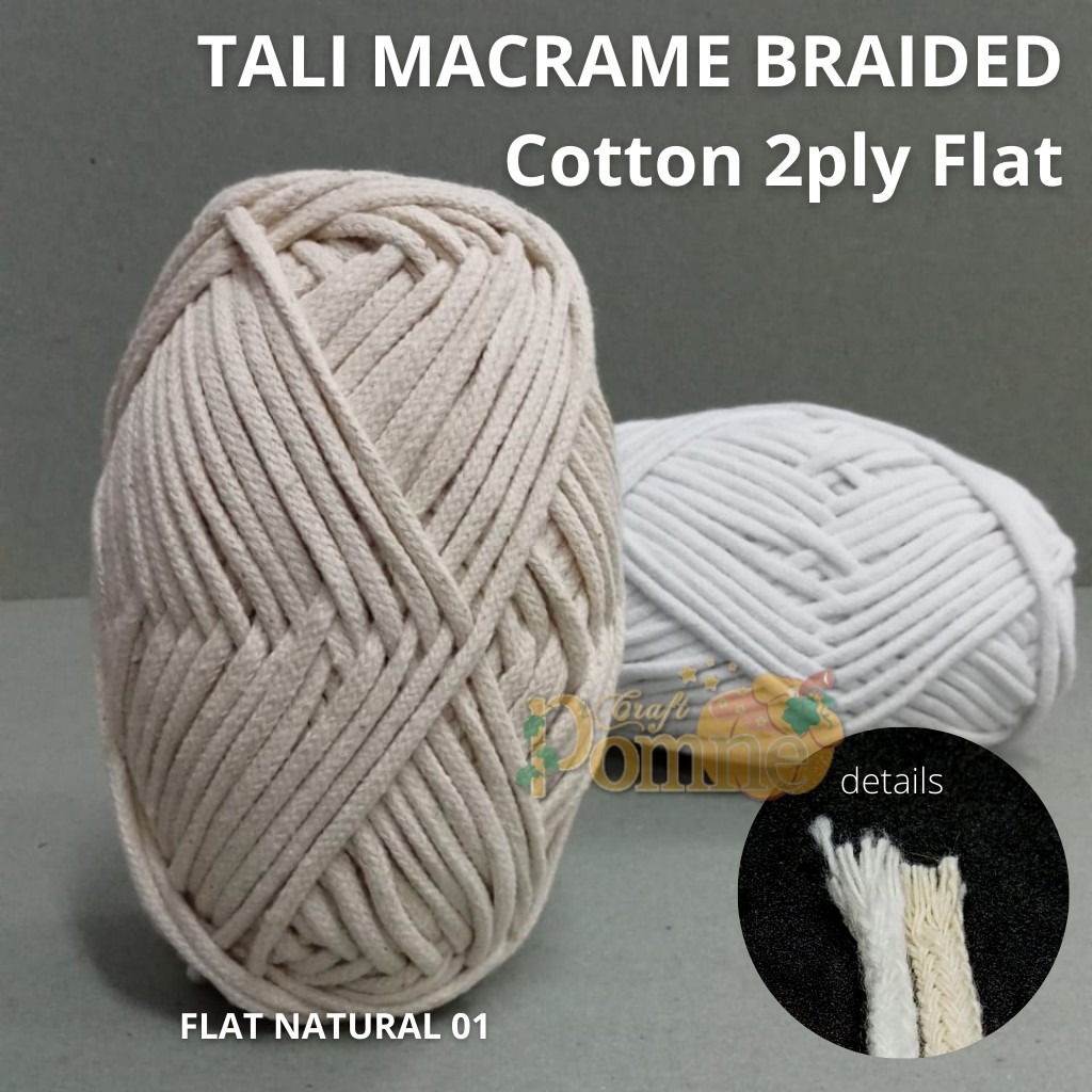 Tali Macrame Braided Katun 2 Ply Flat 5mm 200gr