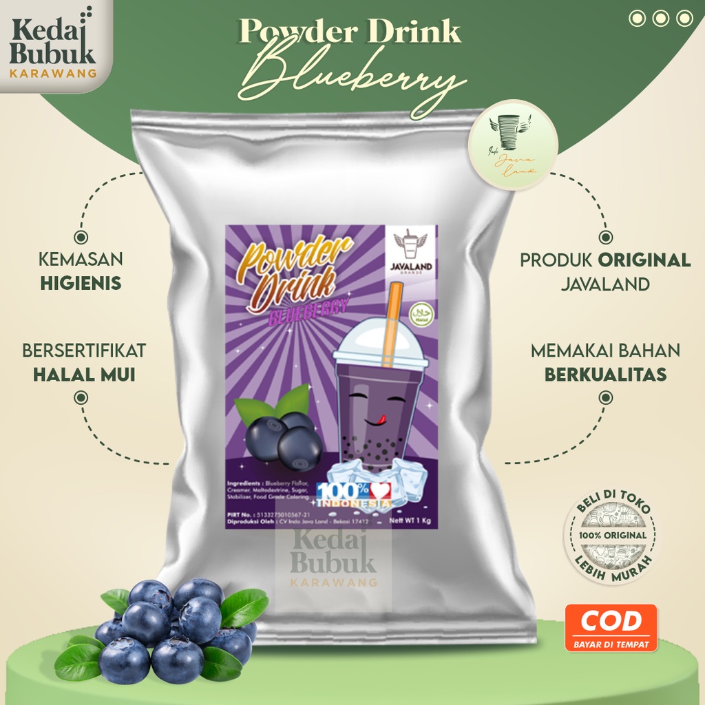 

Buah Blueberry Bubuk Minuman Powder Drink Original Javaland 1kg Reguler