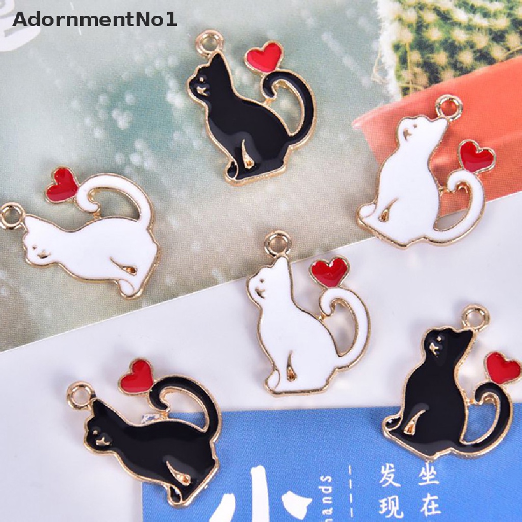 (AdornmentNo1) 10pcs / Set Liontin Bentuk Kucing / Hati Bahan Alloy Untuk Kerajinan Tangan DIY