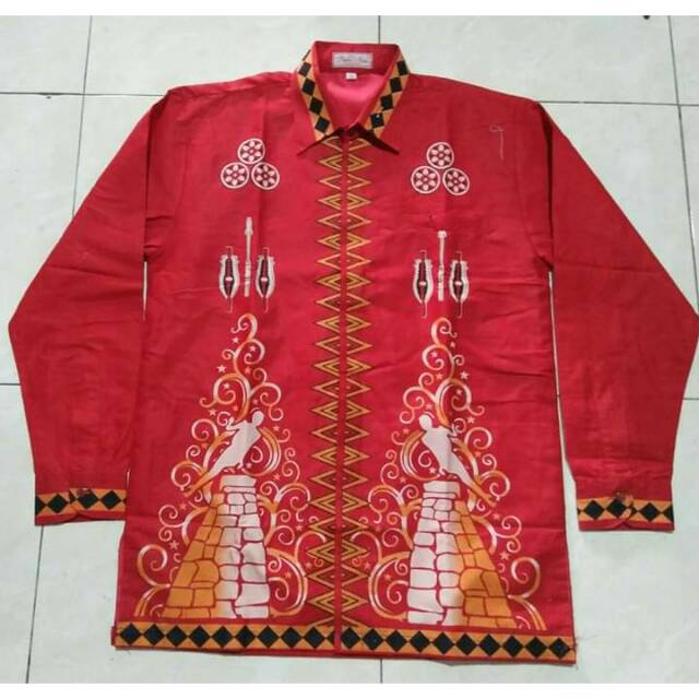 Batik Nias / Kemeja Batik Nias Lompat Batu Maroon Newwww Panjang