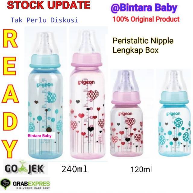 PIGEON Botol Susu PP RP Clear Motif 120ml 240ml Newborn baby bottel Pigeon Peristaltic Nipple