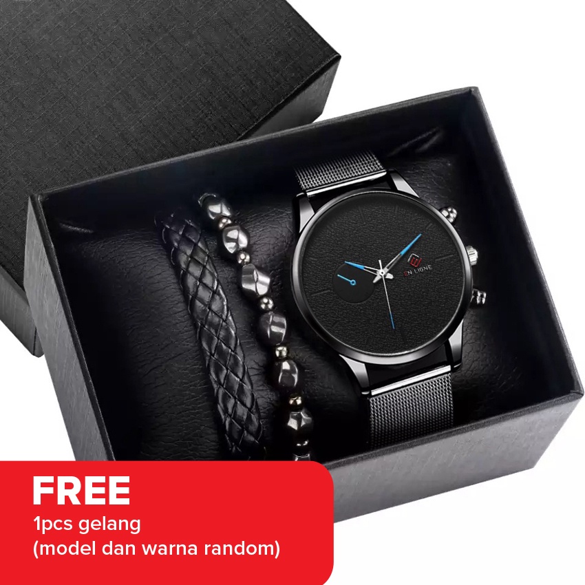 Jam Tangan Pria Gelang Set - Jam Tangan Kado - Jam Tangan Pria Kasual - Jam Tangan Pria Anti Air EL9090-2