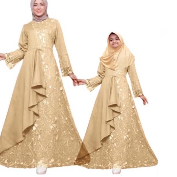 Gamis cantik moscrepe tile couple mom and kids / long dress fashion muslim pasangan ibu dan anak