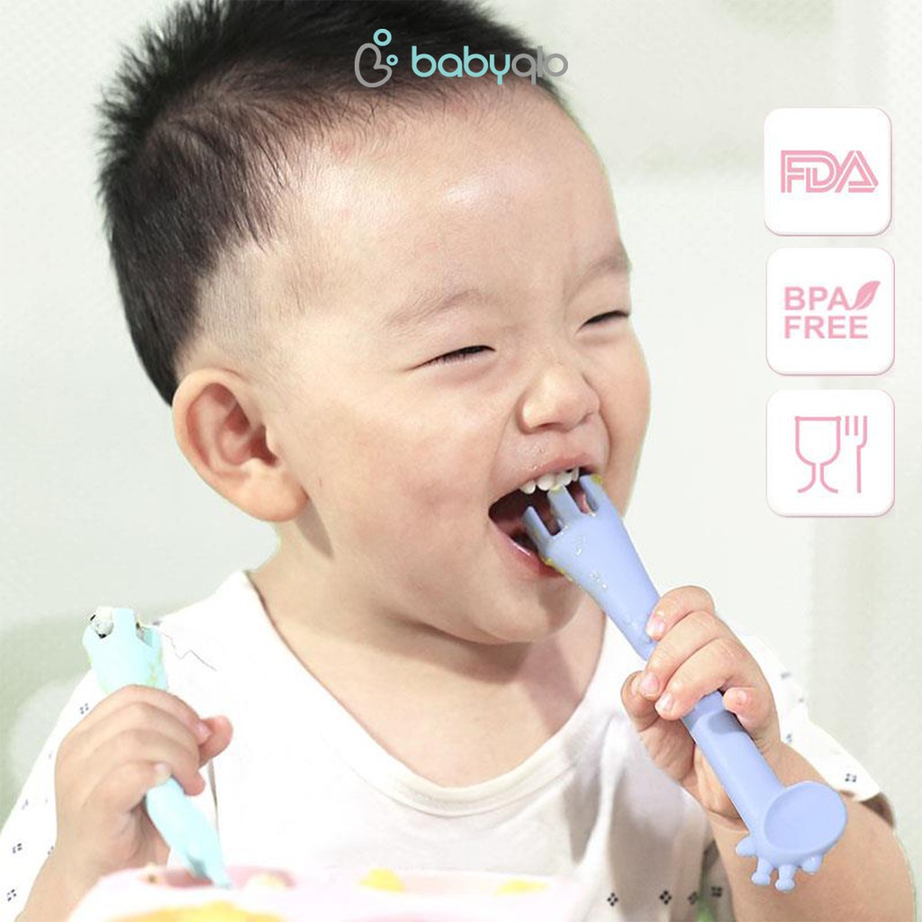 Babyqlo Giraffe Training Baby Spoon  BQ-SP8004  -  Sendok Makan Motif Jerapah