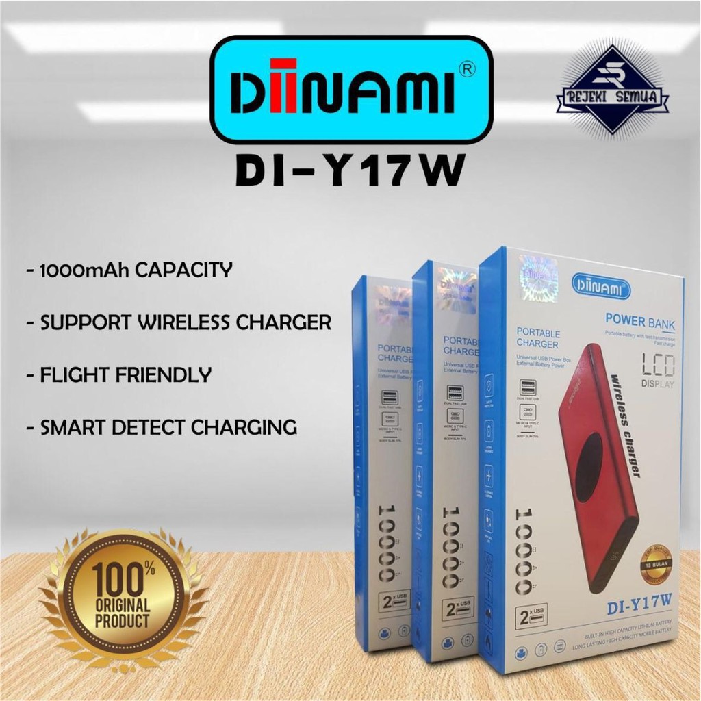 BM105 Powerbank diinami Y17W real 10000MAH + wireless charger power bank RS2561
