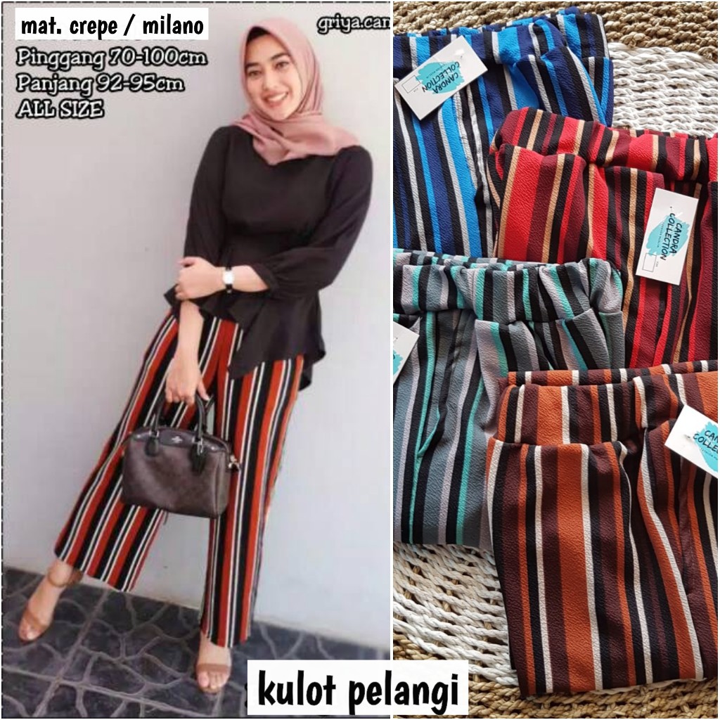 [PAKET GROSIR] Celana Kulot Crepe Panjang two Tone / Dua warna - KULOT SALUR/STRIPE/NORWAY/ PELANGI