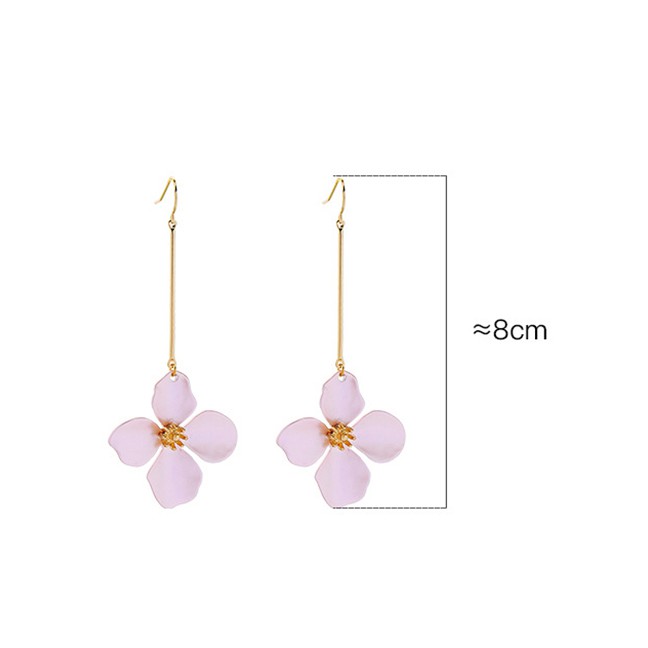 LRC Anting Gantung Fashion Pink Flower Shape Decorated Earrings F27773