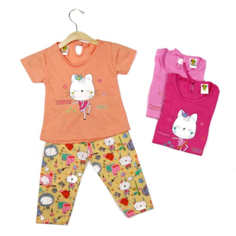 SETELAN FASHION PAKAIAN BAJU ANAK PEREMPUAN 1 TAHUN MOTIF CAT HAPPY