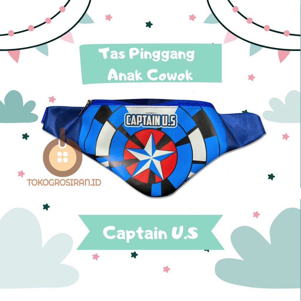 TOKOGROSIRAN.ID - TAS PINGGANG ANAK LAKI-LAKI WAIST BAG MURAH CAPTAIN US KARAKTER COWOK SUPERHERO