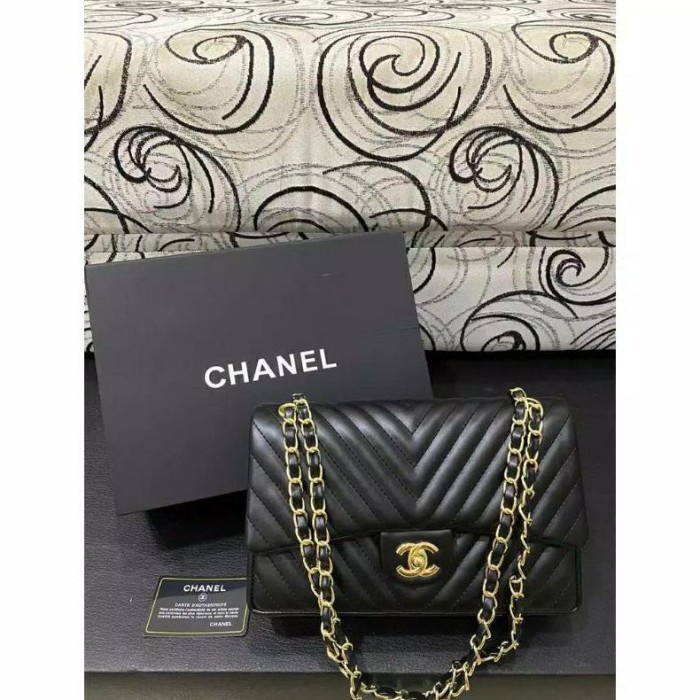 

(TERLARIS) Terbaru! TAS IMPORT MAXY CHEVRON FREE BOX & PAPERBAG ACC. GOLD - BLACK BOX