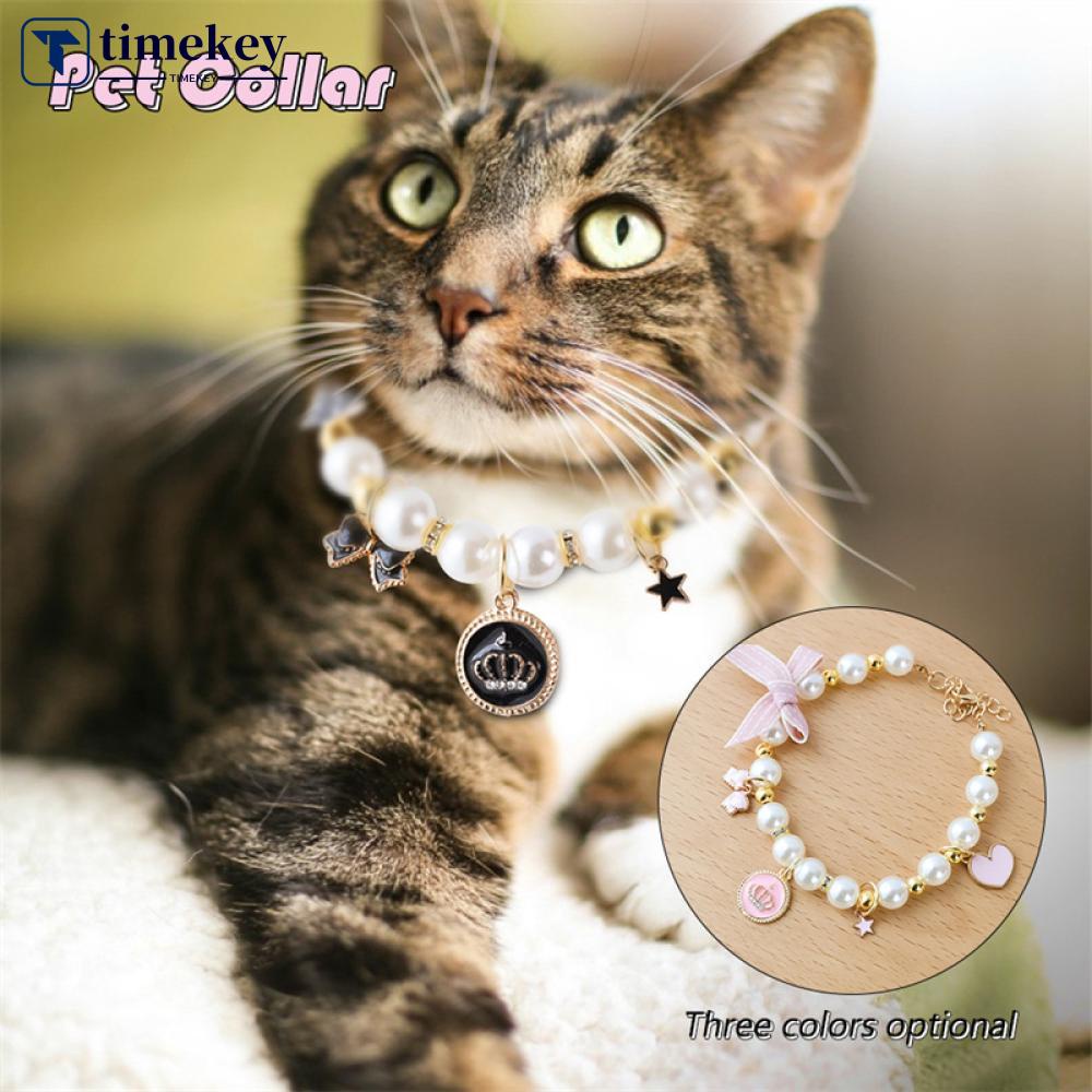 Timekey Kalung Mutiara Imitasi Adjustable Untuk Anjingkucing T6V2