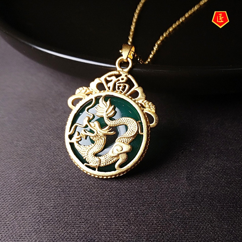 Chalcedony Flying Dragon Peace Buckle Vintage Auspicious Dragon Pendant Fu Character Flying Dragon Chalcedony Pendant