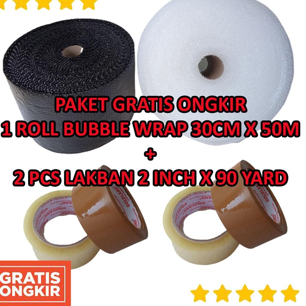 

11.11 Serba Murah 1 Roll Bubble Wrap 50M x 30cm + 2 Lakban 48mm x 90 Yard ( Paket Packing Gratis Ong