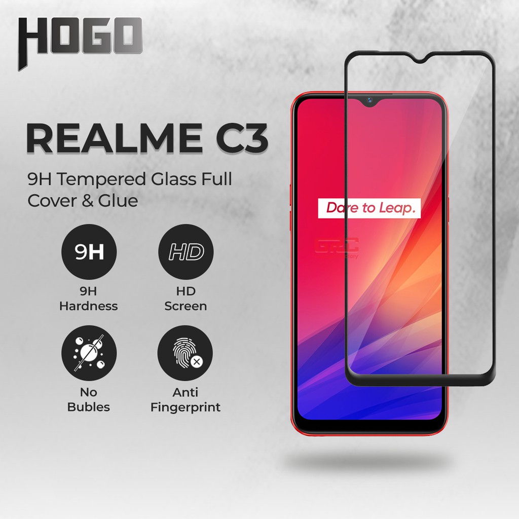 Tempered Glass Realme C3 HOGO Full Cover Anti Gores Kaca