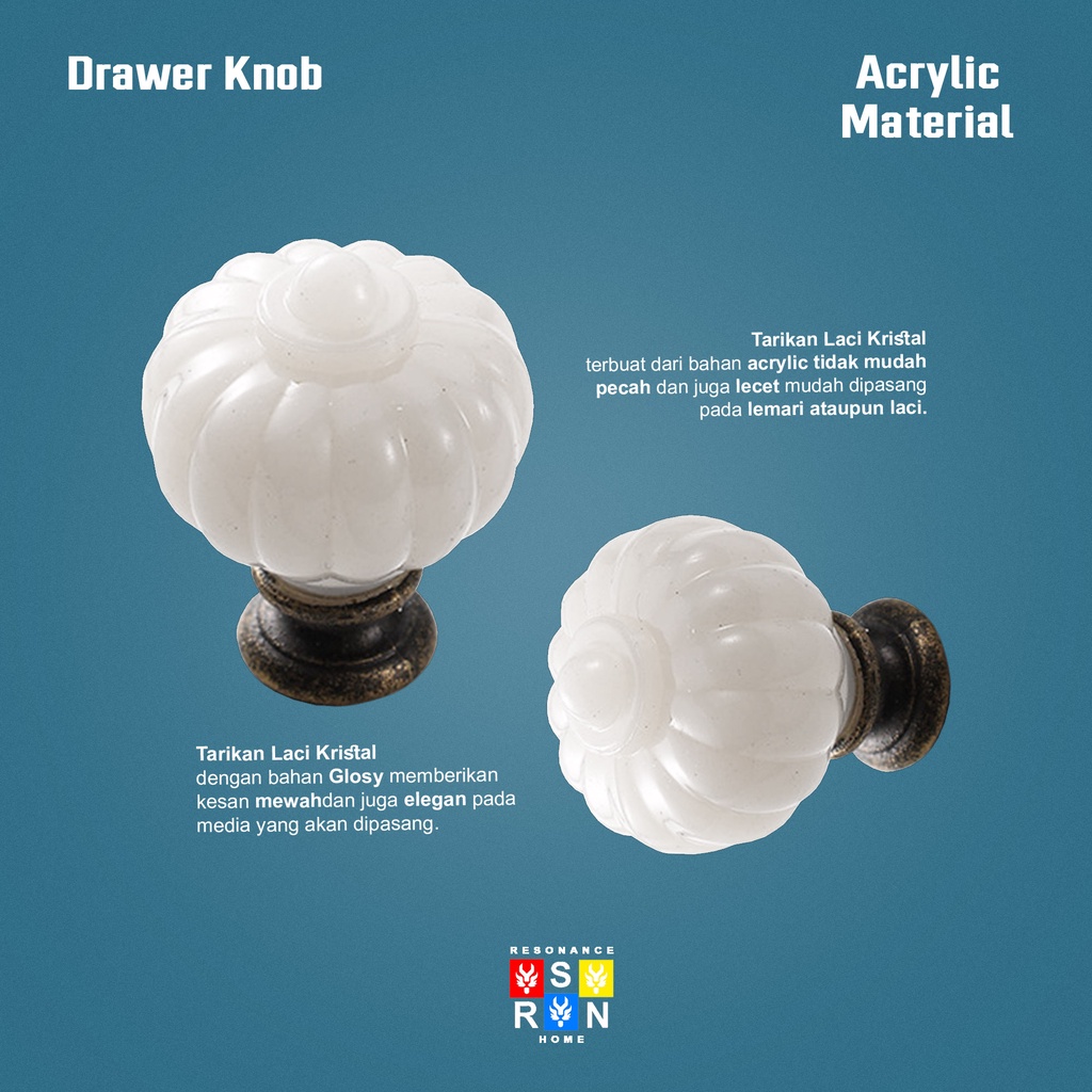 Tarikan Knop Laci Knob Motif Bunga Putih / Drawer Pull Resonance Home