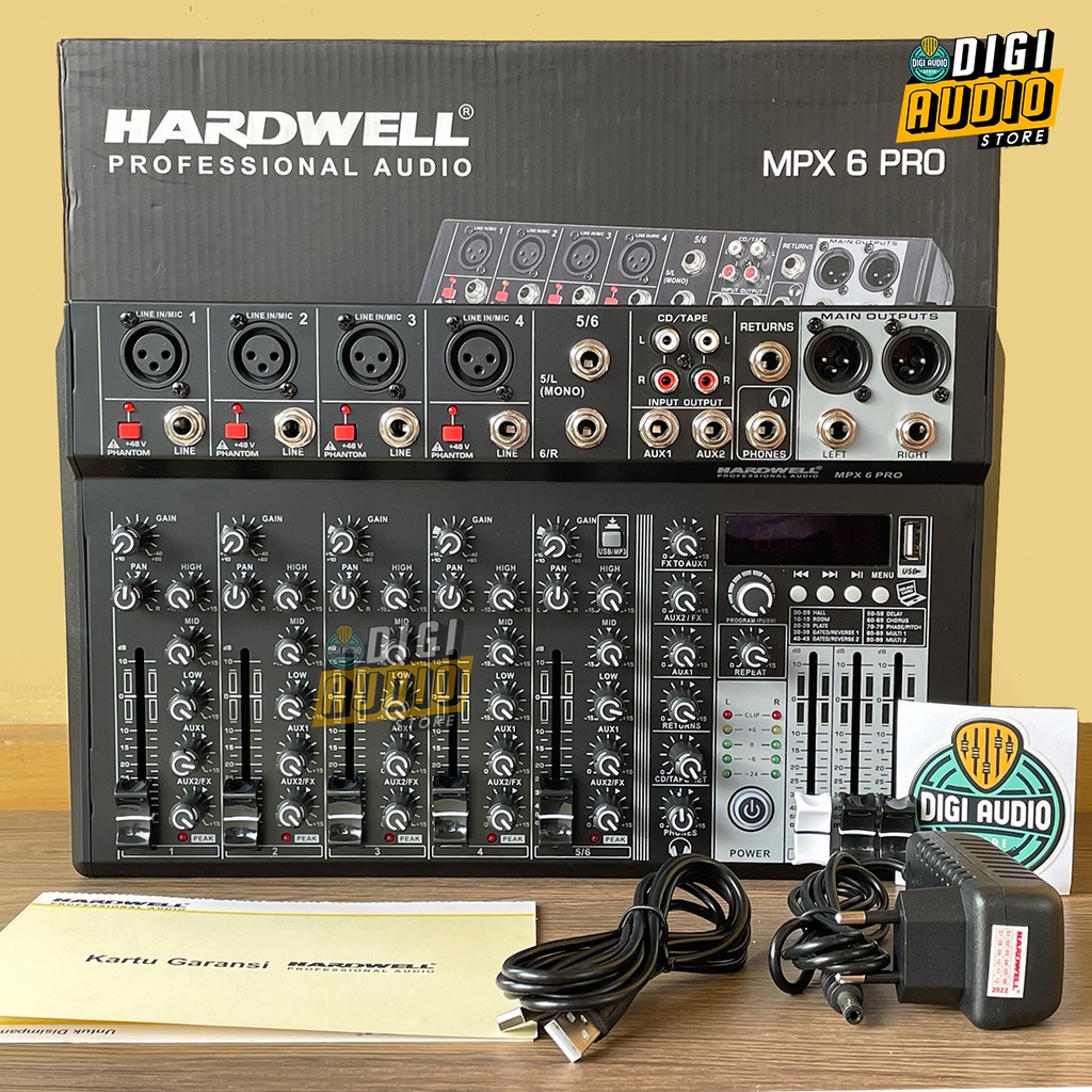 Audio Mixer 6 Channel HARDWELL MPX 6 Pro USB Soundcard - Efek Vocal dan Bluetooth Mp3 Player MPX6