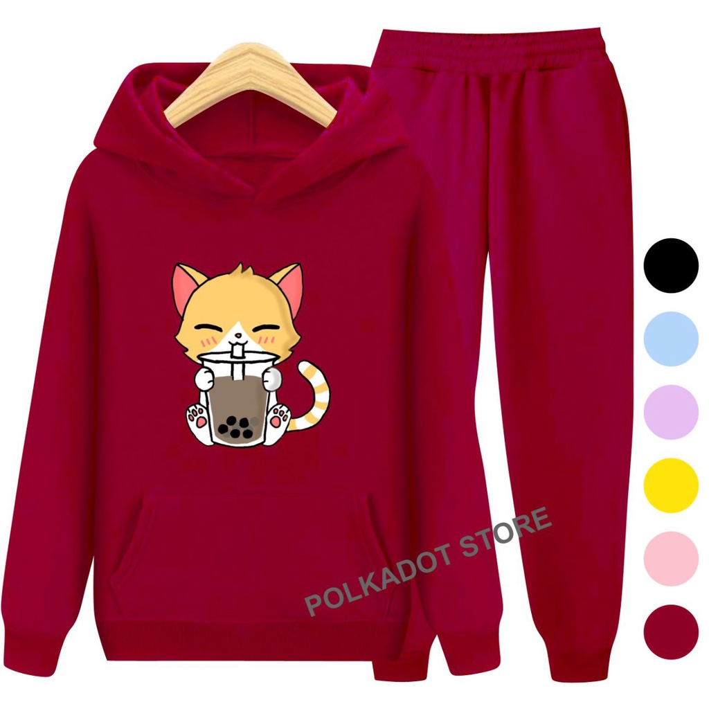 Setelan Sweater Hoodie CAT BOBA / Sweater Anak-Anak Remaja Size S, M , XL , XXL