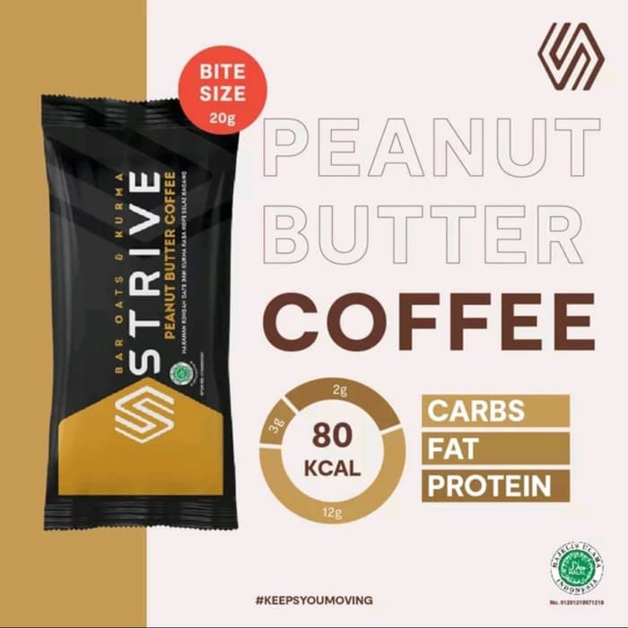 

Ka STRIVE BITE SIZE seBox isi 5pc energi bar rasa Peanut Butter Coffee
