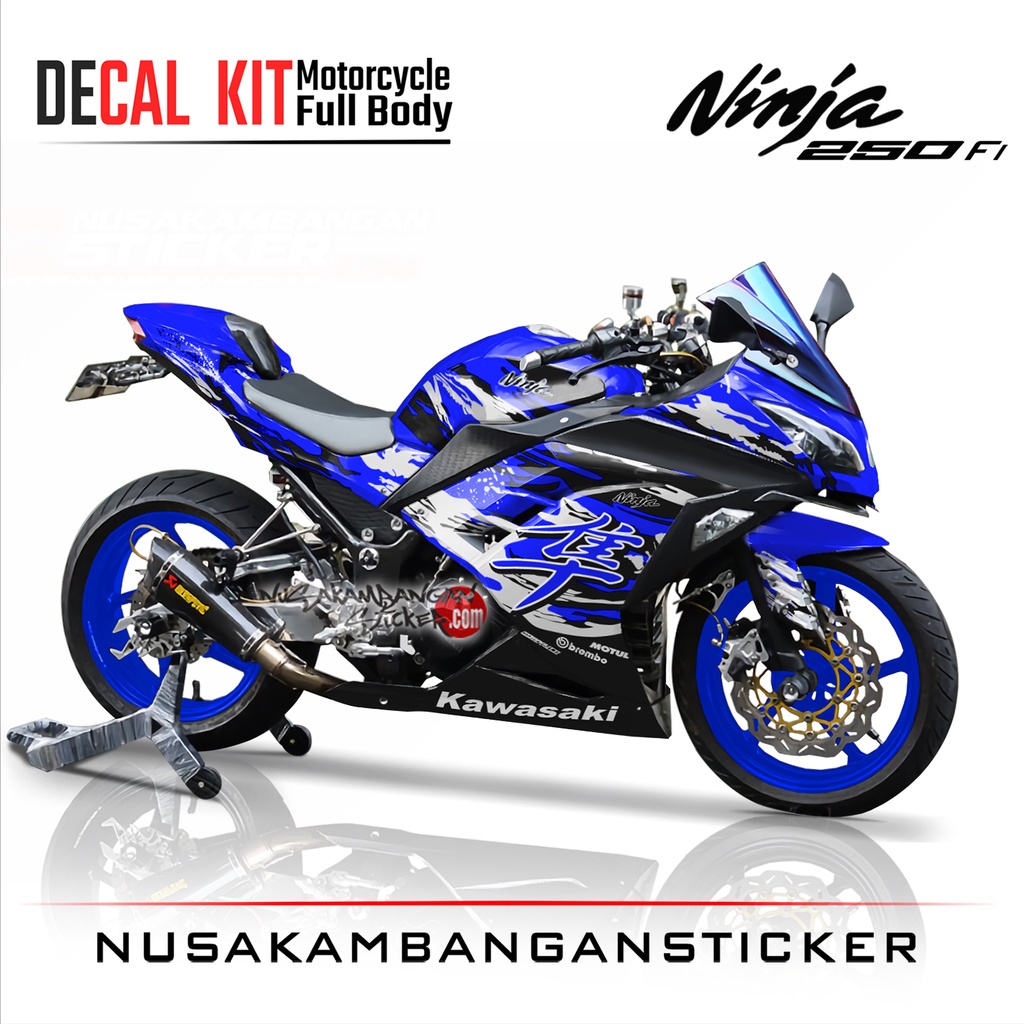 Stiker Ninja 250 Fi Bercak Kanji Biru